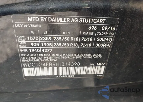 2017 Mercedes-Benz Gla 250 из США, поврежденный, VIN WDCTG4EB9HJ314398